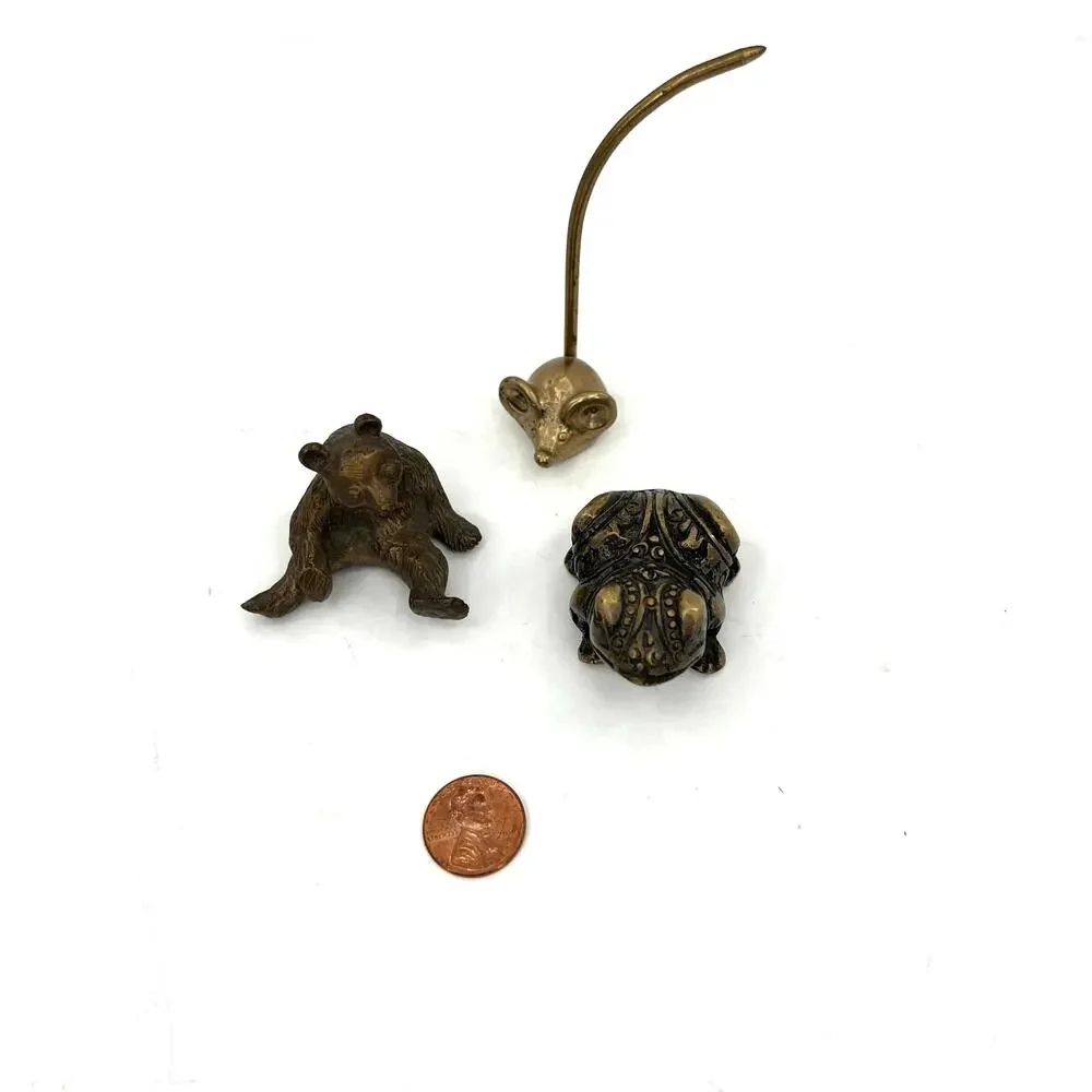 Solid brass miniature bear mouse ring holder and frog - Picture 5 of 6
